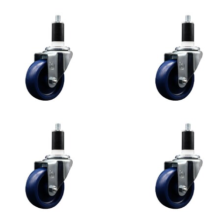 Service Caster 3.5'' SS Solid Poly Wheel Swivel 1-3/8'' Expanding Stem Caster Set, 4PK SCC-SSEX20S3514-SPUS-138-4